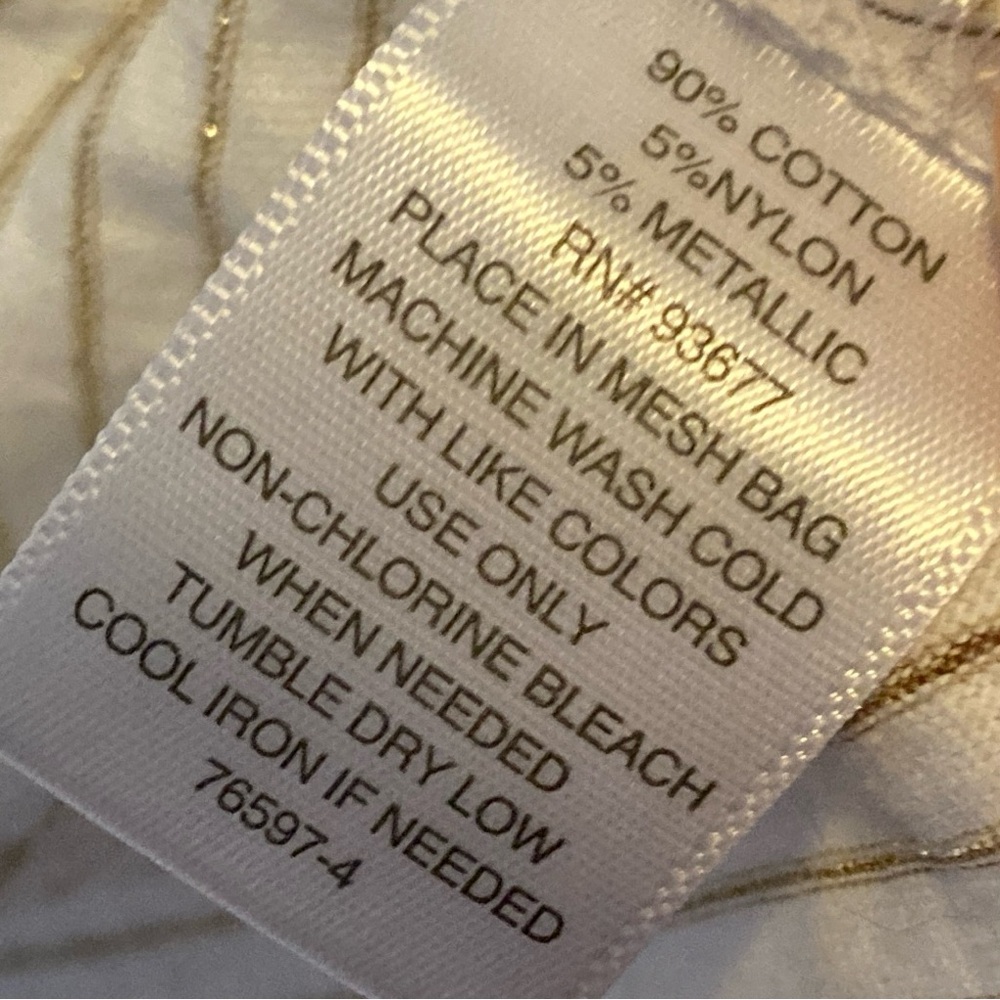 Liz Claiborne White Cap Sleeve Tee with Metallic Gold Stripes & Button Accents - Picture 4 of 11